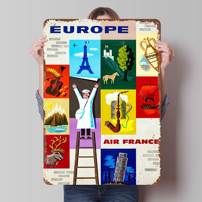 Retro Gaming France - Europe Air France Travel Metal Poster