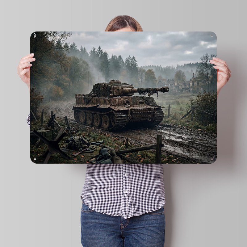 Retro Poster Gaming - Tiger Tank in Muddy Landscape 3D