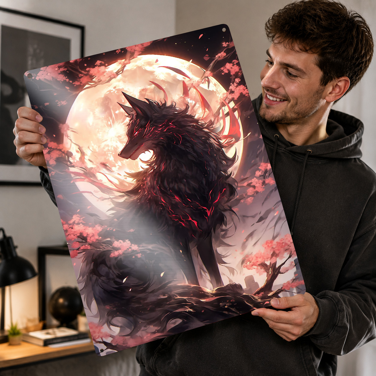 Retro Poster Gaming - Black Sakura Kitsune 3D Printed Texture