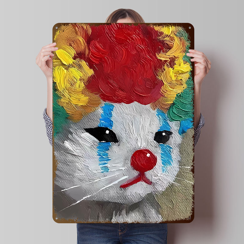 Retro Poster Gaming - Sad Clown Cat Painting Tinplate Posters