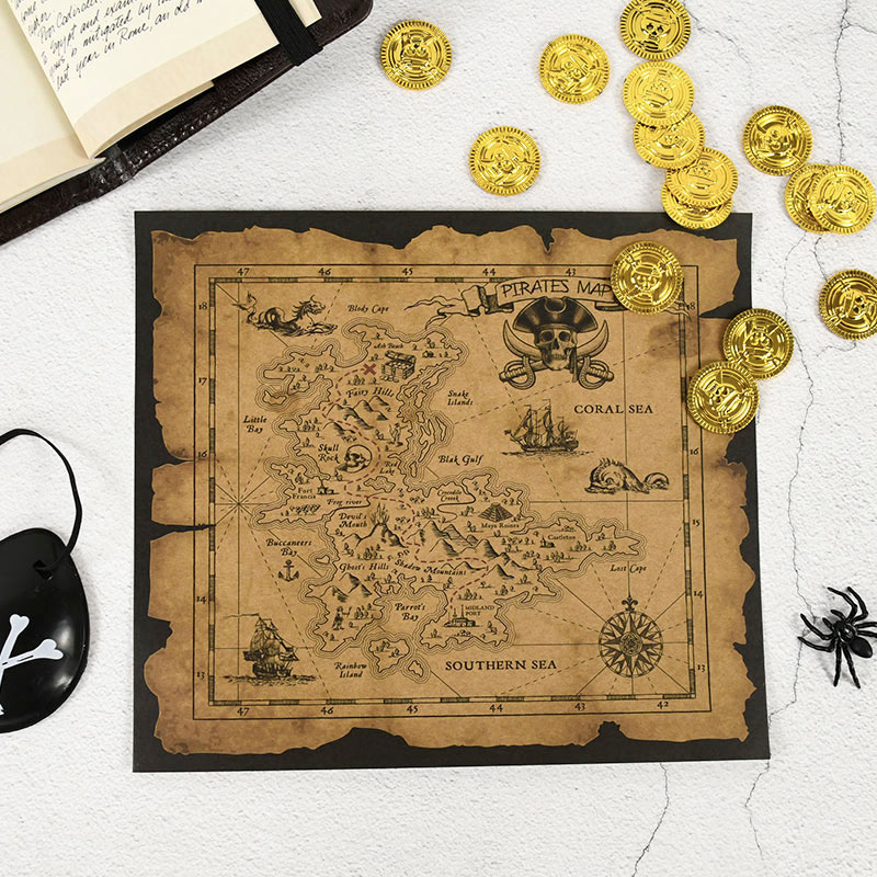 Retro Poster Gaming - Pirate Adventure Treasure Hunt Map Retro
