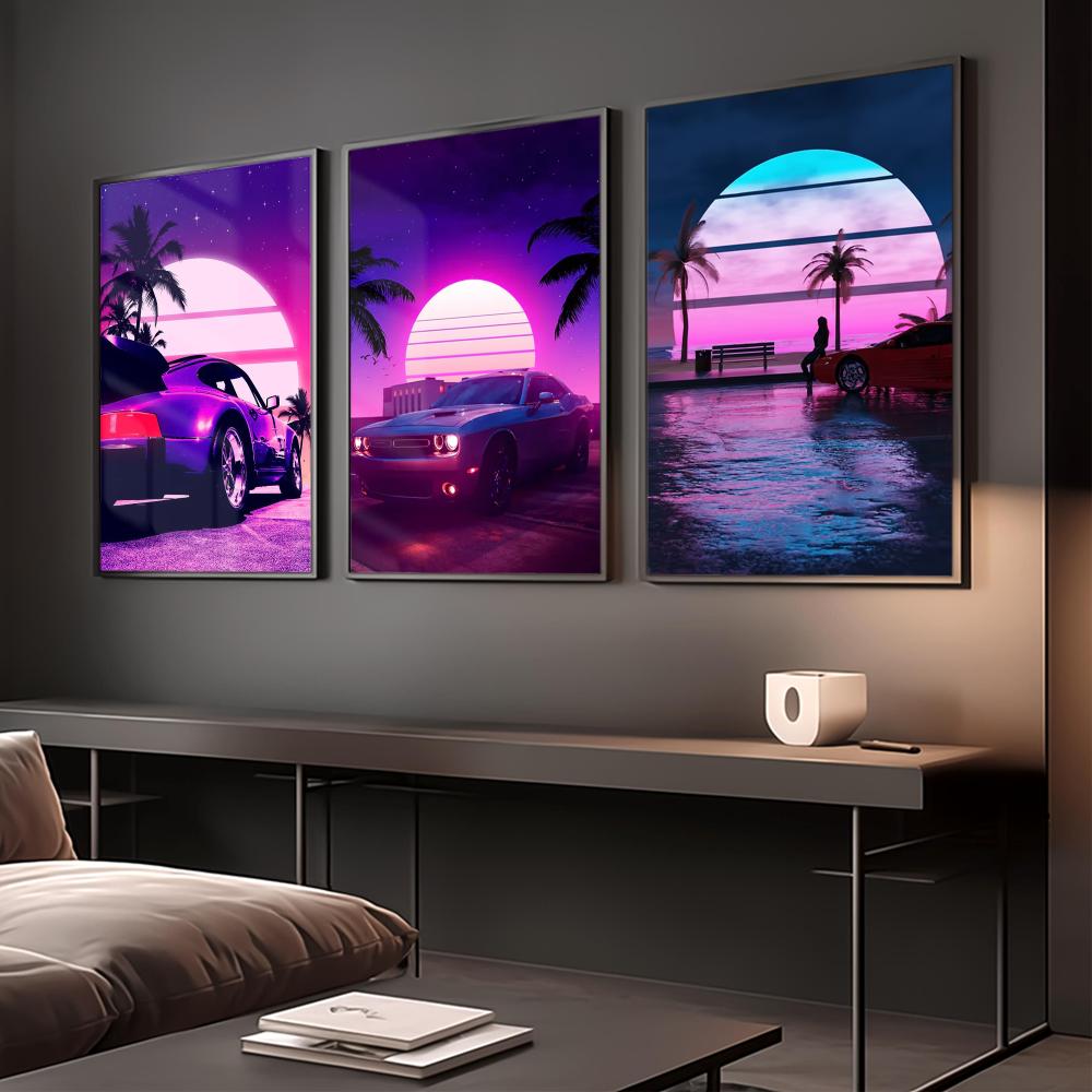 Cyberpunk 80s Retro car city P - Retro Poster Gaming review and price