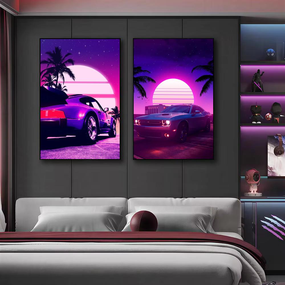 Cyberpunk 80s Retro car city P - Retro Poster Gaming review and price